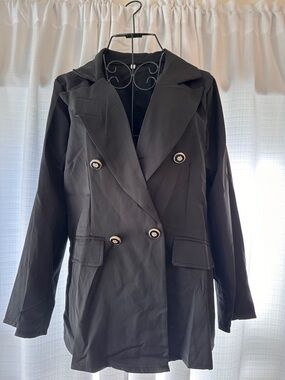 Black Double-Breasted Women's Blazer Jacket Size M